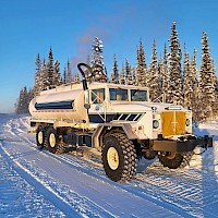 2022 winter road construction with water truck