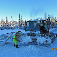 Winter road 2021 -Snow Cat  at the south end of Bluefish Lake. Photo courtesy Government of NWT.